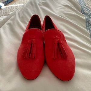 Jcrew poppy red loafers with tassel